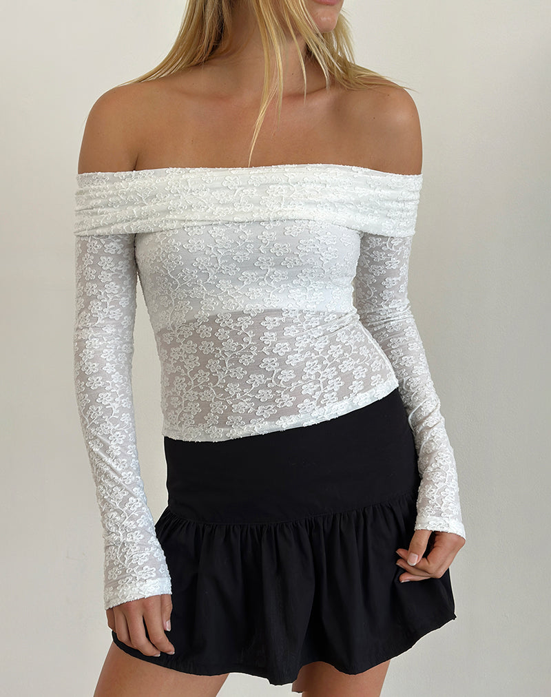 Nesta Bardot Top in Burnout Mesh Ivoor