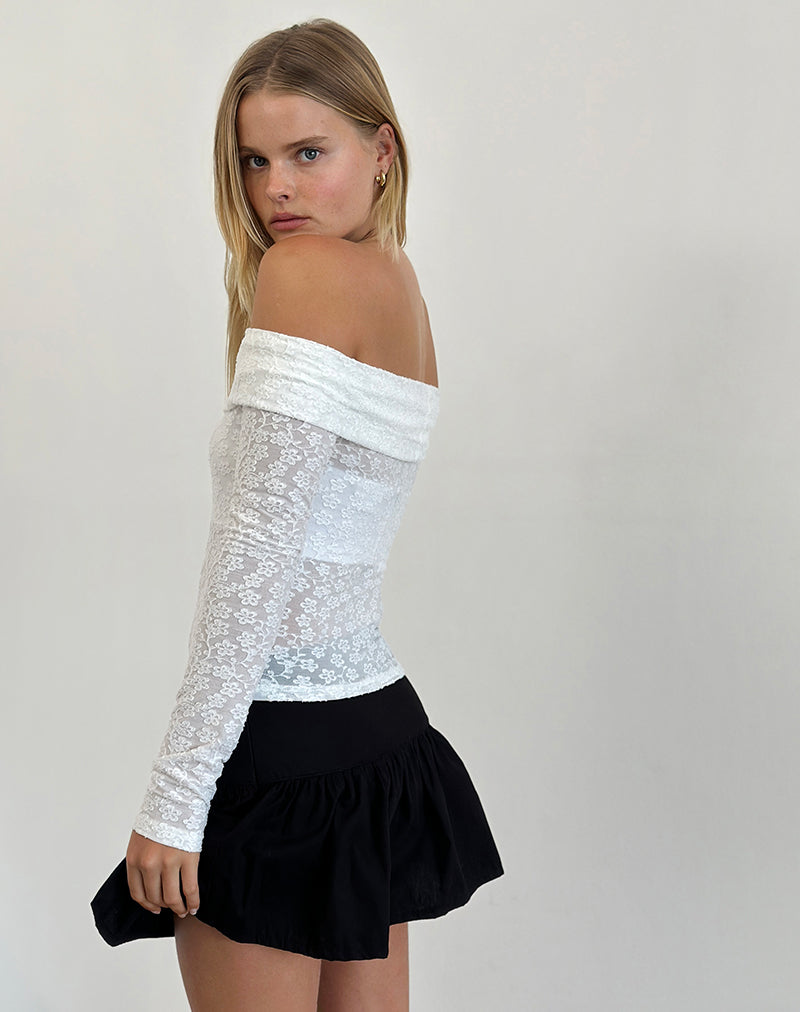 Afbeelding van Nesta Bardot Top in Burnout Mesh Ivoor
