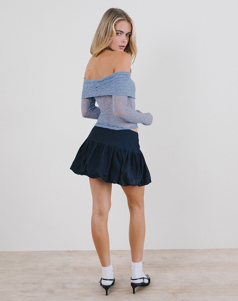 Afbeelding van Nesta Bardot Top in Ongevoerd Kant Blauw