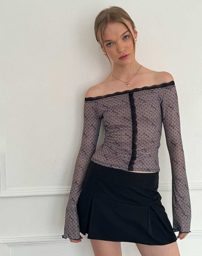 Afbeelding van Neve Mesh Bardot Top in Hartenprint