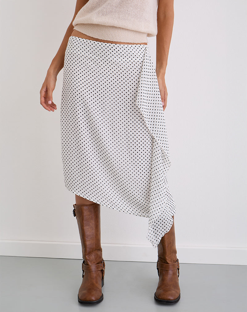 Neza Midi-rok in Wit Basic Polka Zwart