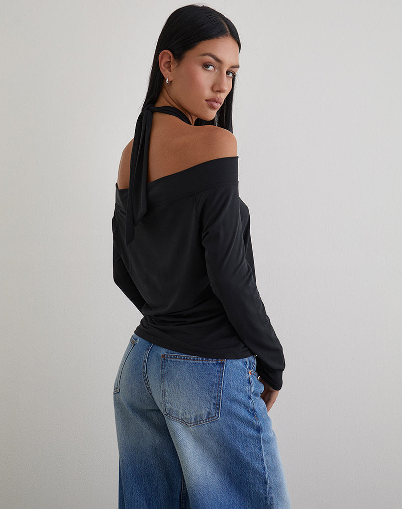 Afbeelding van Nezuko Multi Tie Long Sleeve Top in Cupro Black