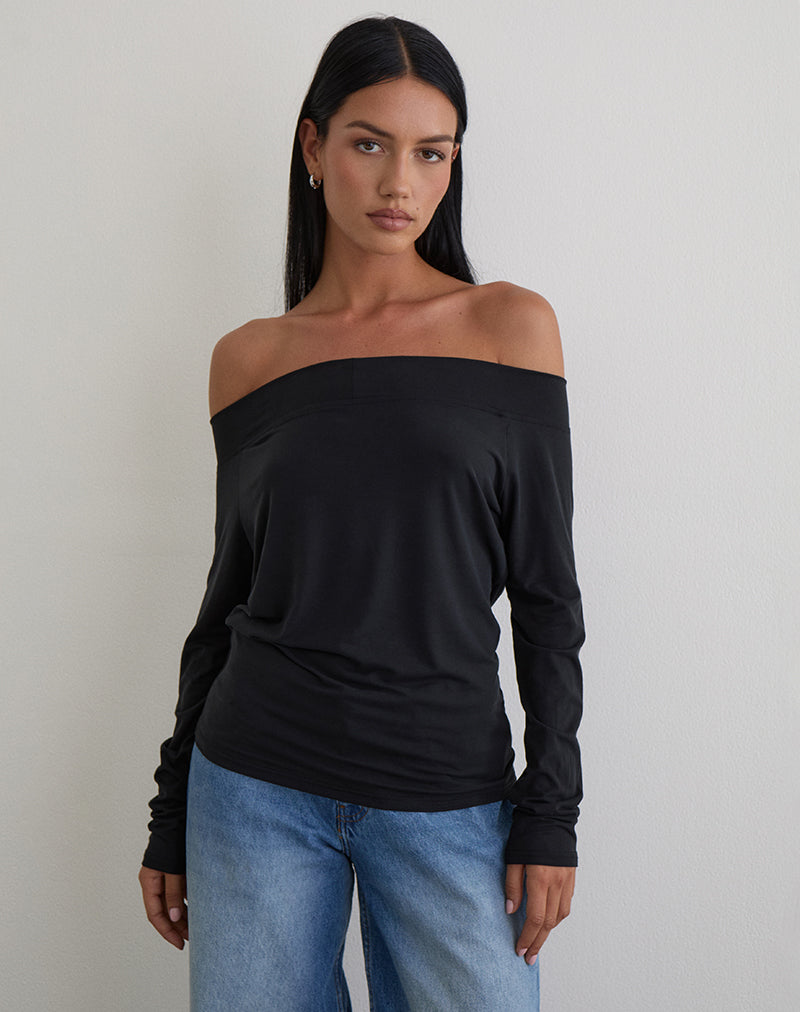 Afbeelding van Nezuko Multi Tie Long Sleeve Top in Cupro Black