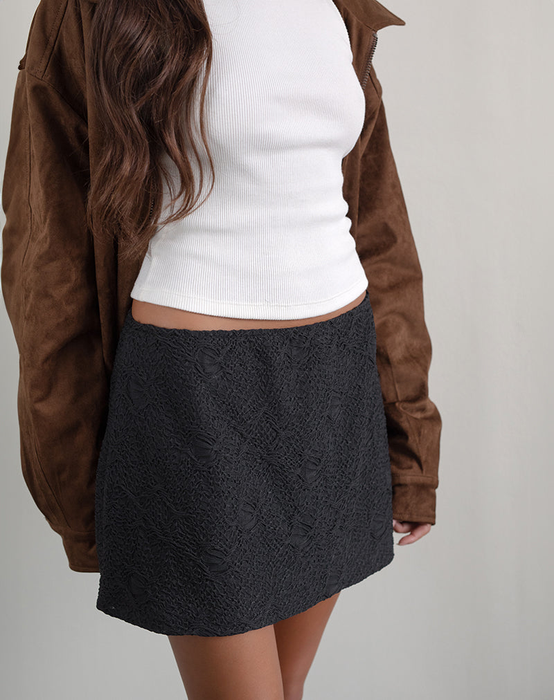 Afbeelding van Nidya A-lijn Mini Rok in Textured Mesh Zwart
