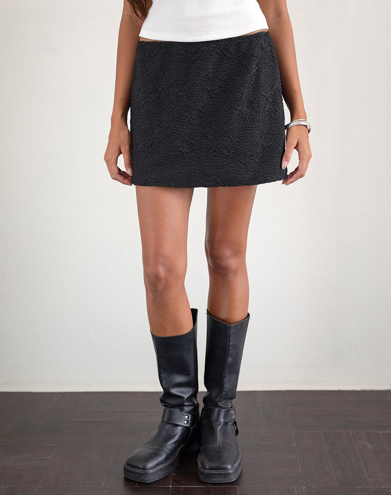 Afbeelding van Nidya A-lijn Mini Rok in Textured Mesh Zwart