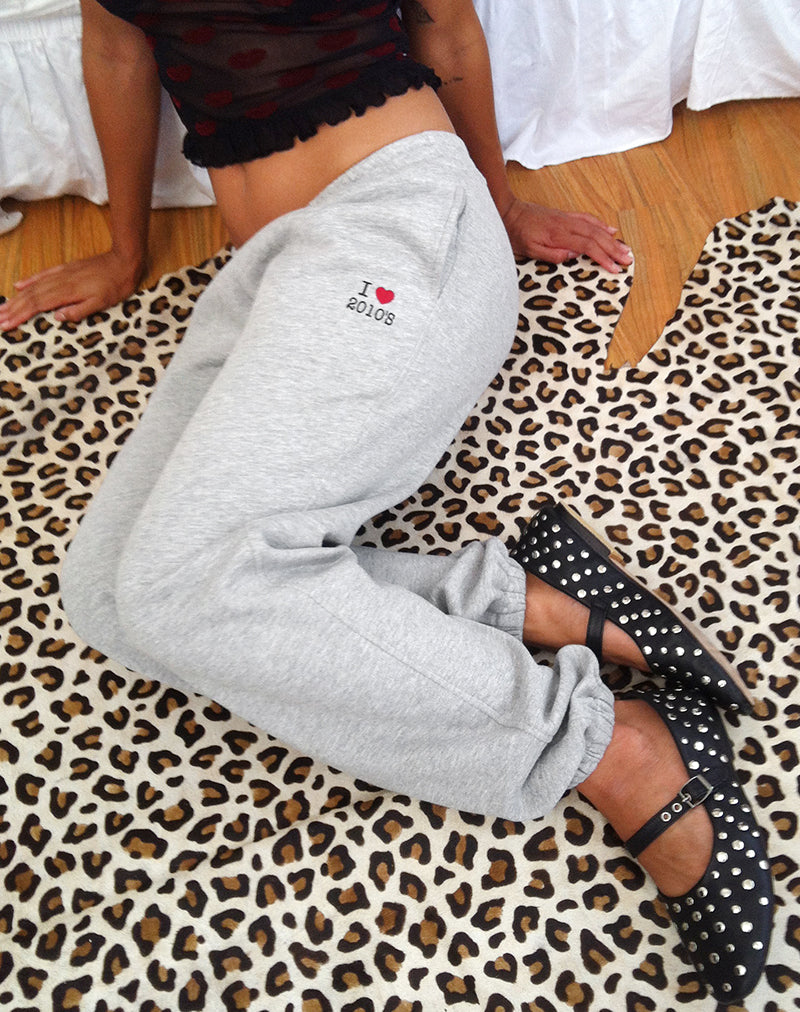 Emiko Oversized Joggers in Grijs Marl met I Love 2010's print