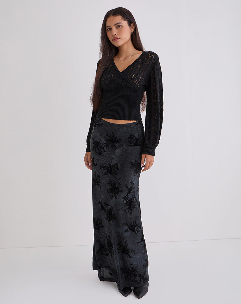 Afbeelding van Nilara wikkeltop in pointelle-breisel, zwart