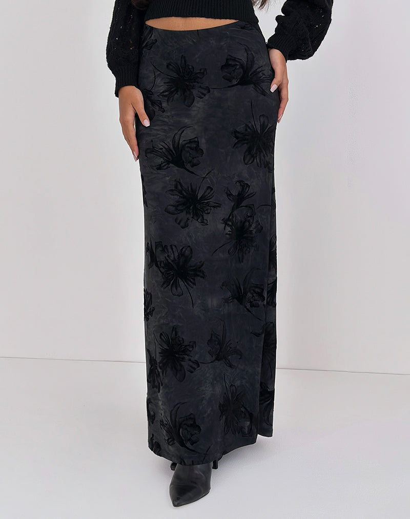 Image of Alfreda Maxi Skirt in Burnout Velvet Grey
