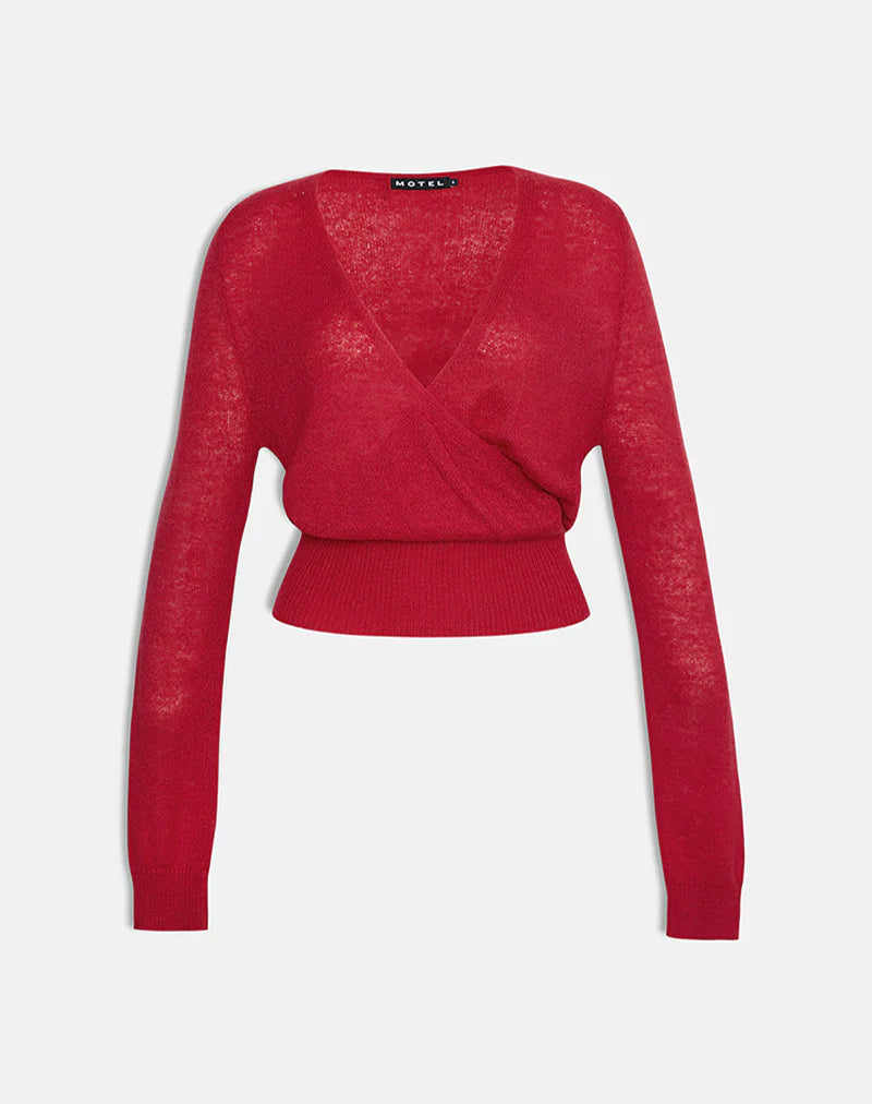 Afbeelding van Nilza Wrap Top in Knit Red