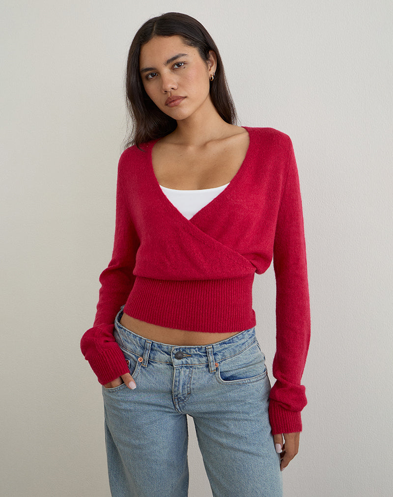 Afbeelding van Nilza Wrap Top in Knit Red