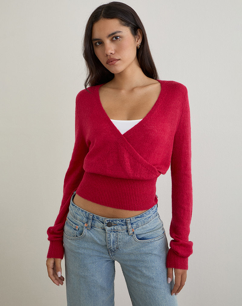 Nilza Wrap Top in gebreid rood