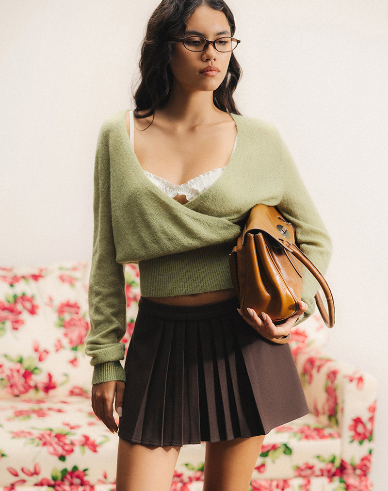 Nilza Wrap Top in gebreid saliegroen