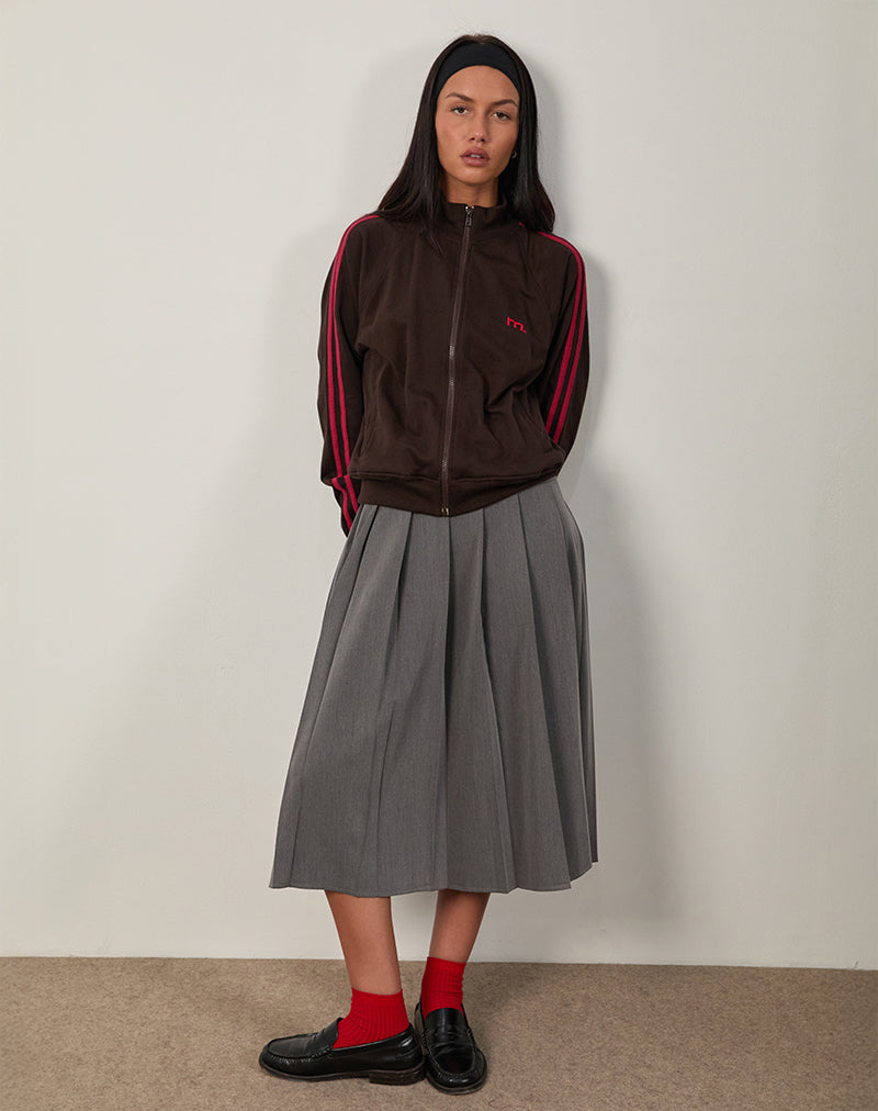 Afbeelding van Niskala Jacket in Bitter Chocolate met Adrenaline Red Binding en Borduring