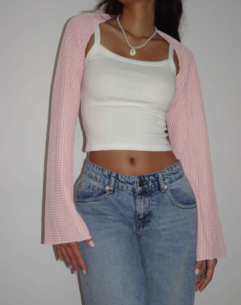 Nobila Shrug Top in Zalm Textuur Gehaakt