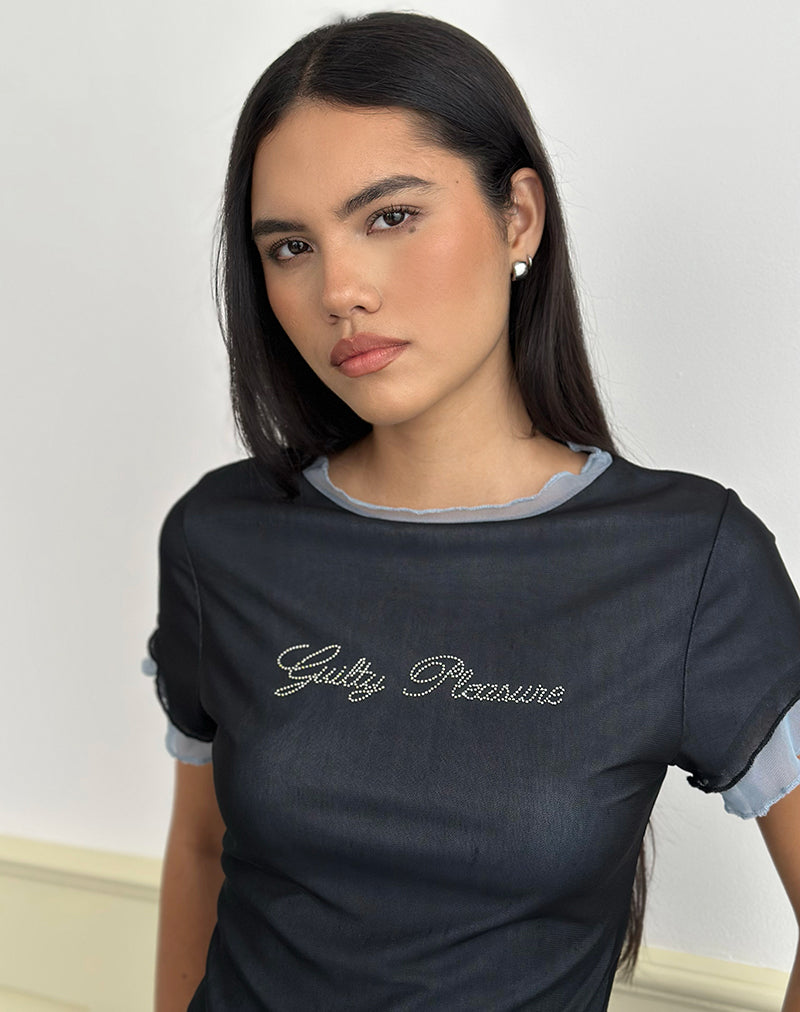 Noburia Top in Zwart Blauw Guilty Pleasure Hot Fix