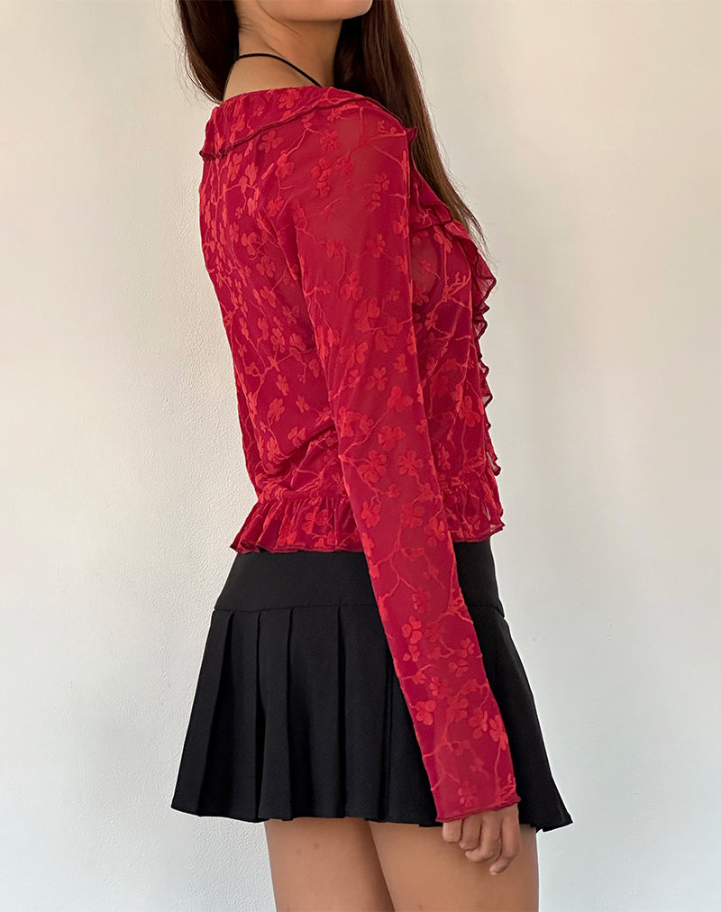 Afbeelding van Noemi vest in Red Grunge Floral Flock