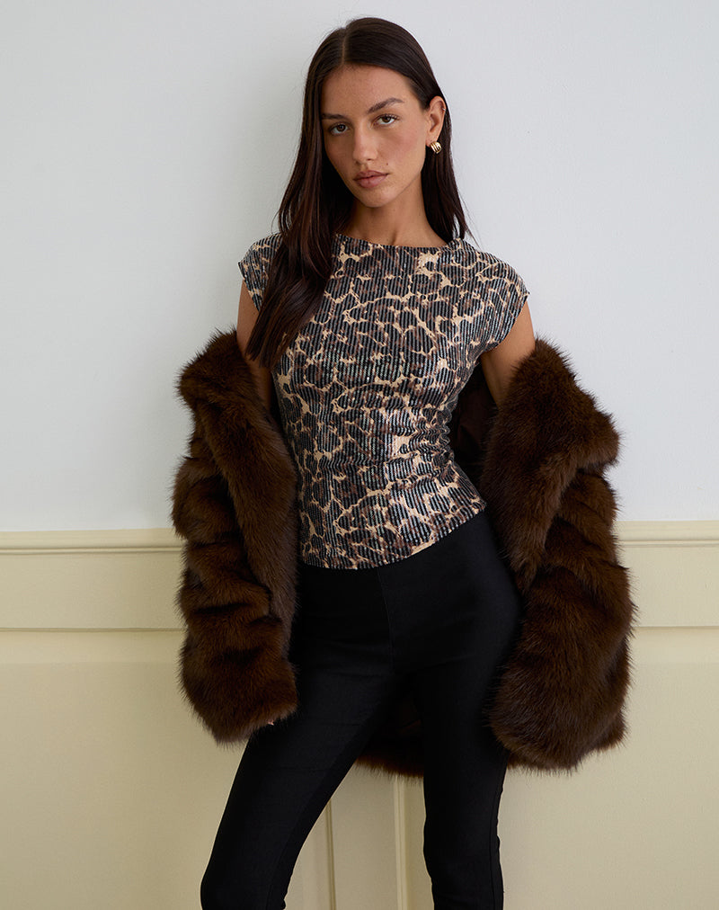 Noera Rugloze Top in Luipaard Pailletten Bruin