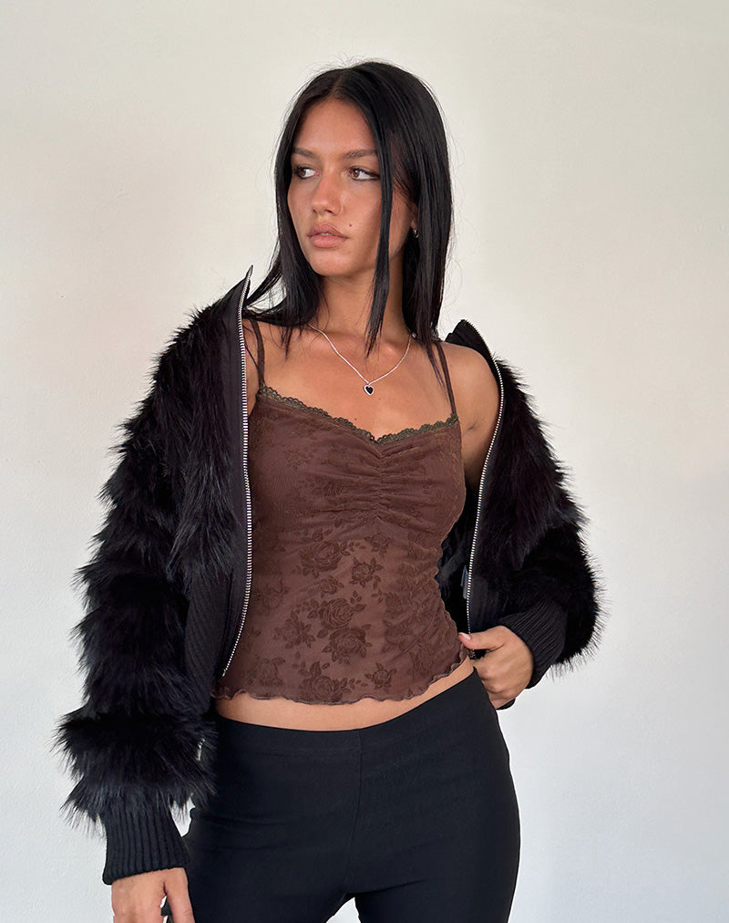 Noira Cami Top in Romantic Rose Flock Bruin