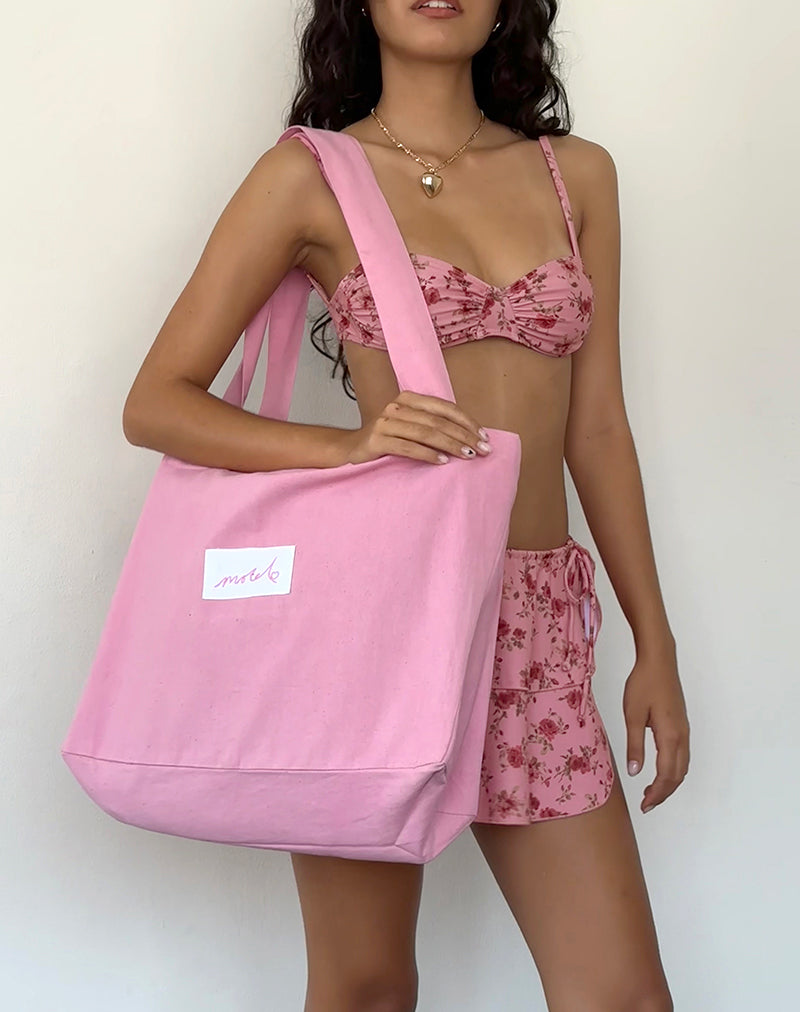 Afbeelding van Nola draagtas in Flamingo Roze met Motel Love borduurwerk