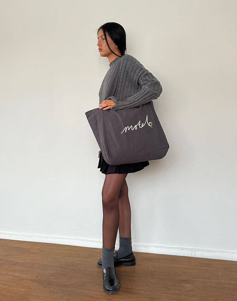 Nola Totebag in Beluga met Motel print