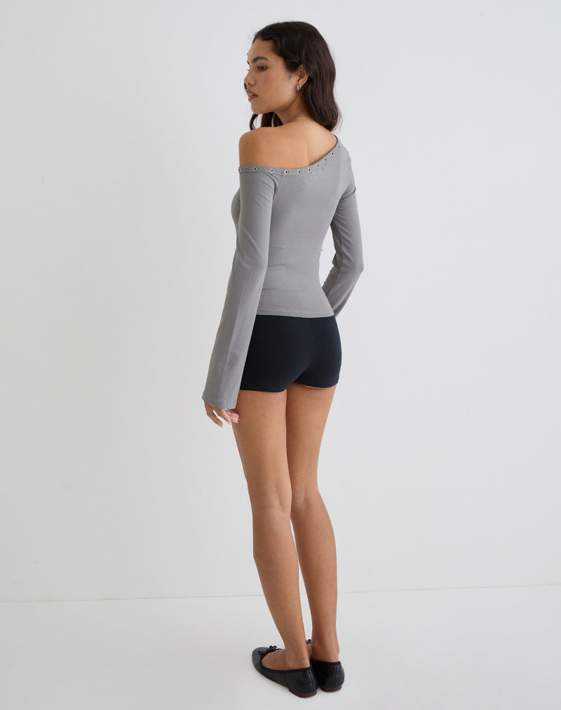 Afbeelding van Noraba One Shoulder Top in Grijs met Oogjes
