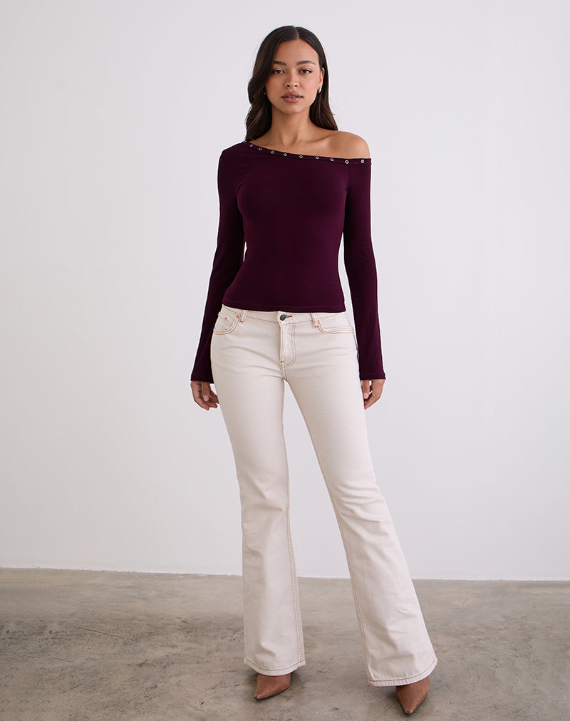 Afbeelding van Noraba One Shoulder Top in Rood Hout met Oogjes