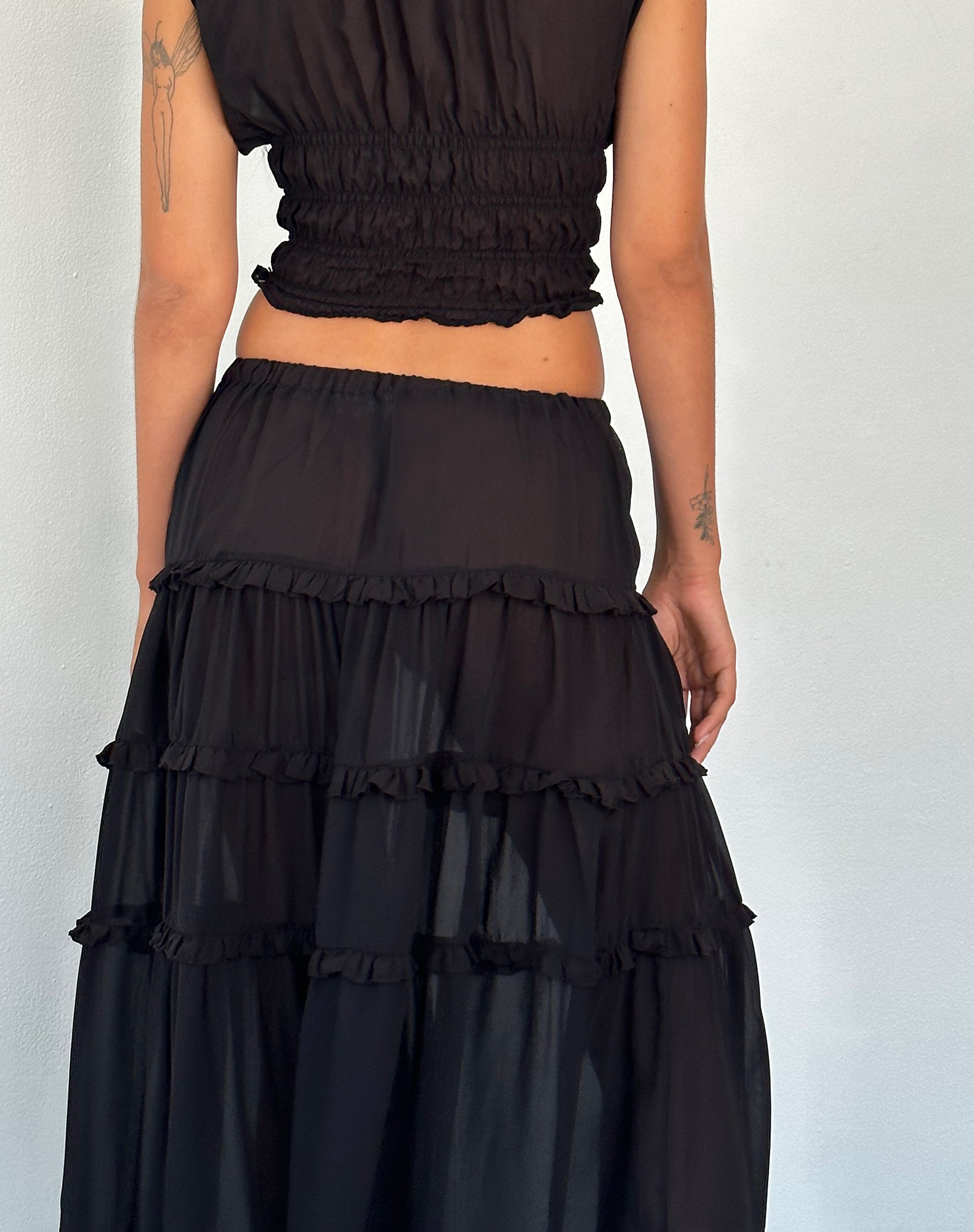 Afbeelding van Norah gestreepte maxirok in zwart chiffon