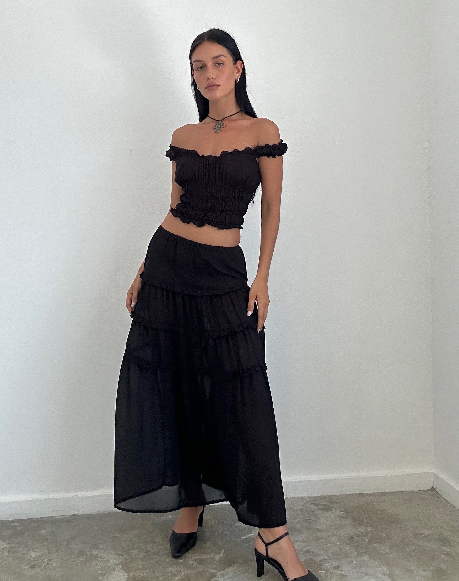 Afbeelding van Norah gestreepte maxirok in zwart chiffon