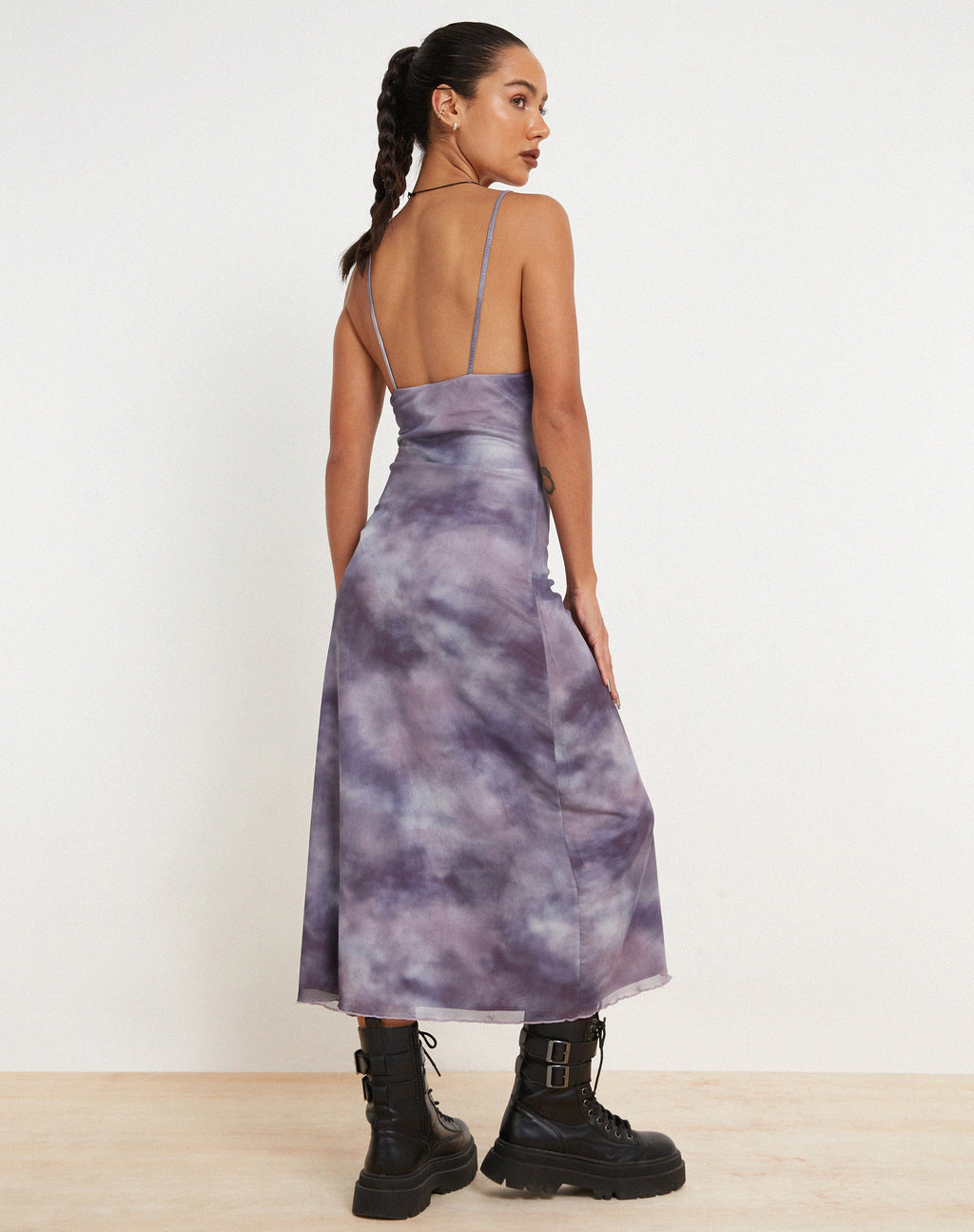 Norishi bedrukte midi-jurk van mesh in smokey kleurverloop paars