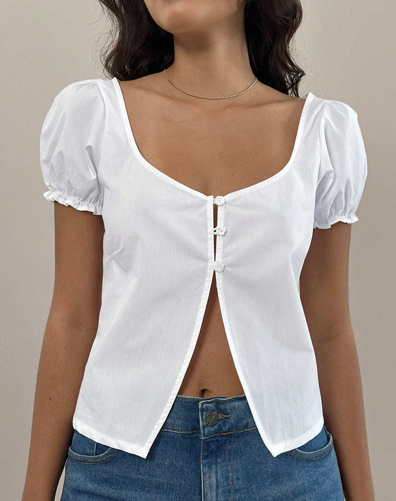 Norya top met pofmouwen in popeline wit