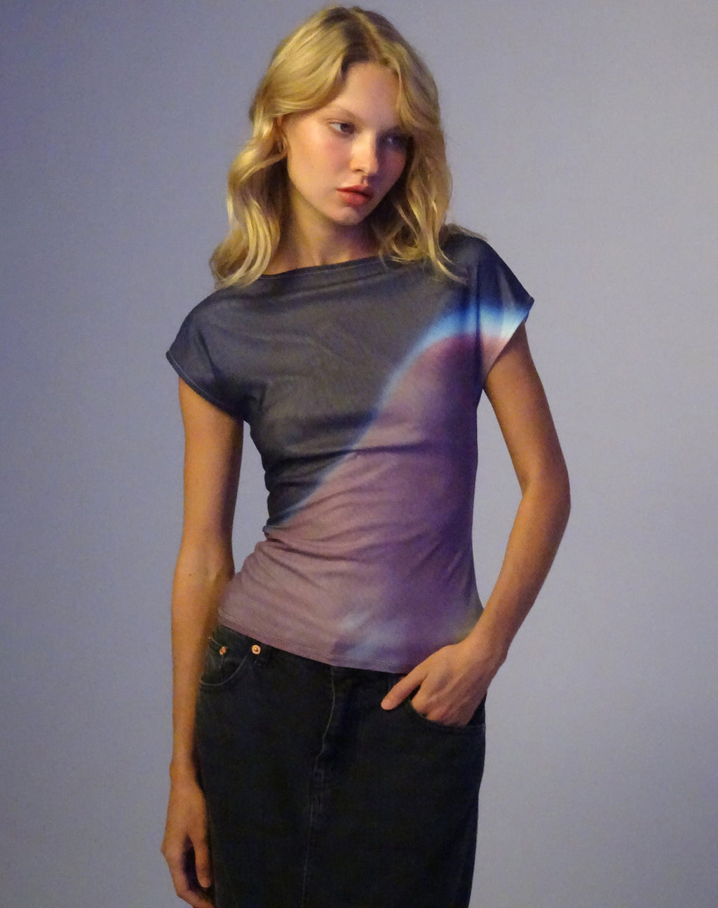 Nova Top in Mesh Roze Digi Verloop Print