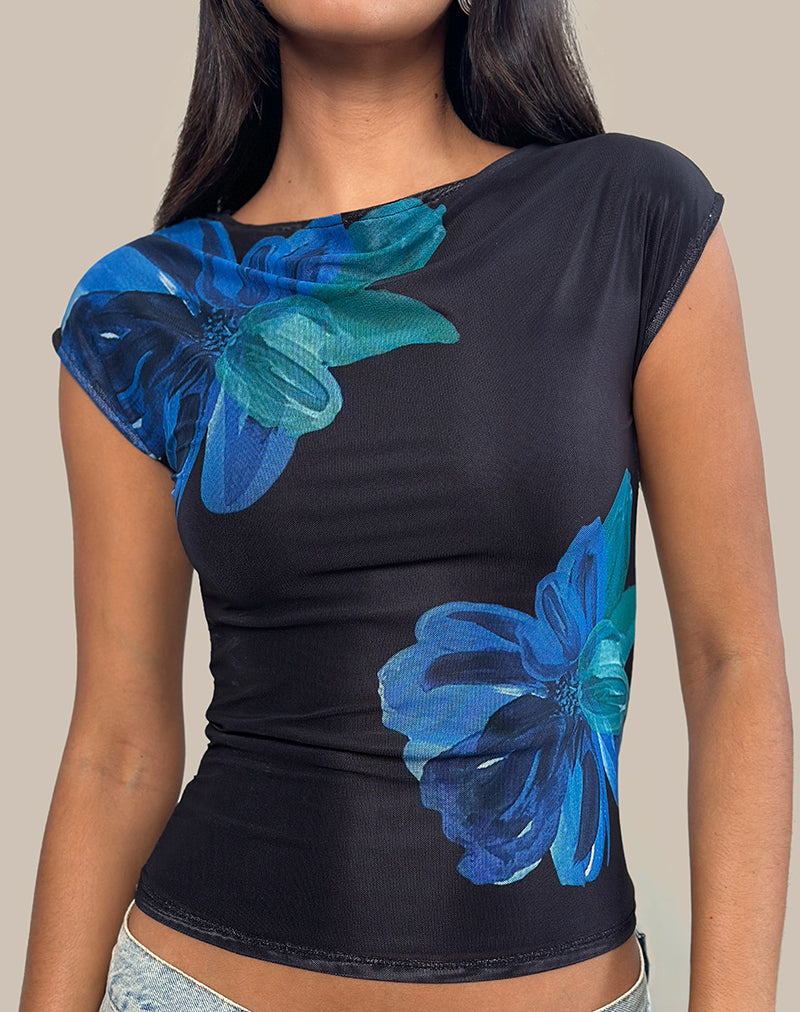 Afbeelding van Nova Top in Aquarel Bloem Blauw