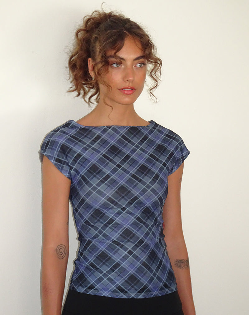 Nova Top in Blauw Grijs Geruit Mesh