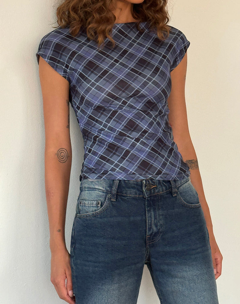 Afbeelding van Nova Top in Blauw Grijs Ruit Mesh