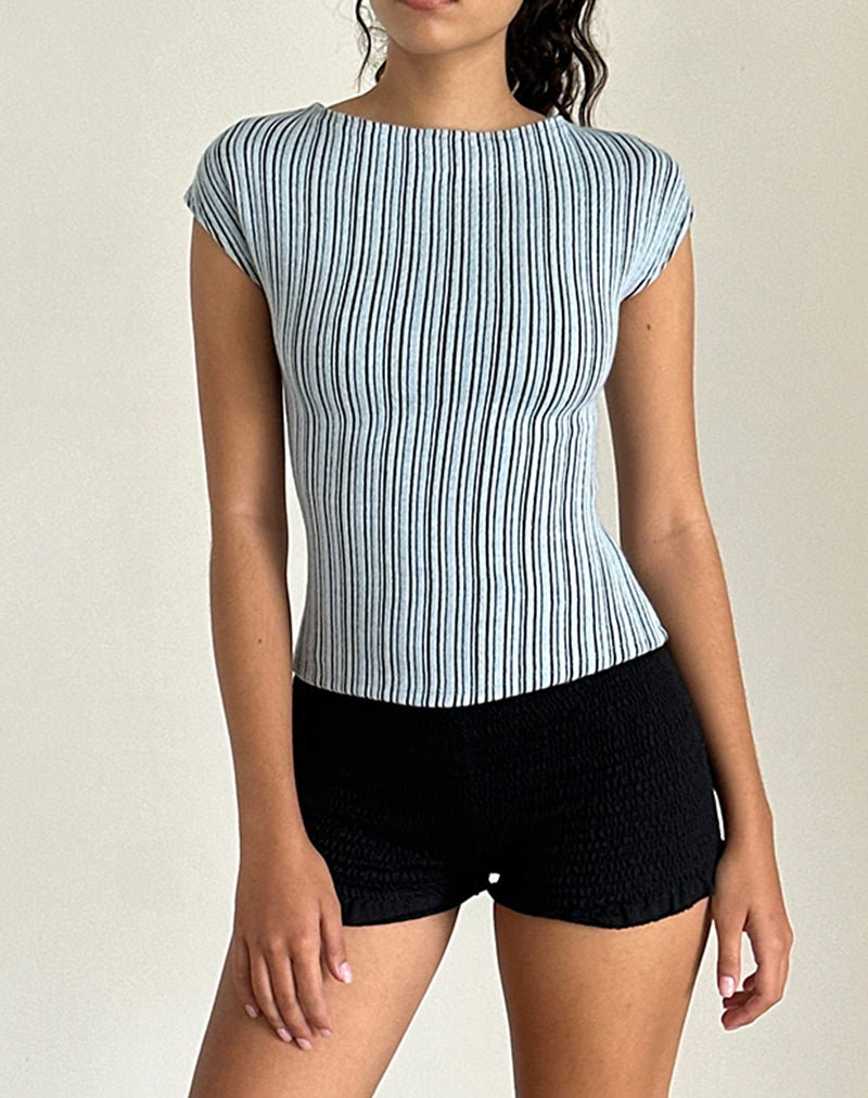 Nova Top in Jersey Blauw met Zwarte Streep