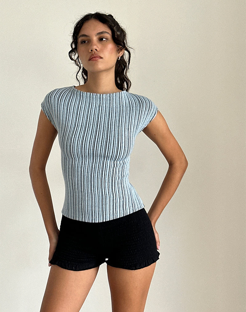 Nova Top in Jersey Blauw met Zwarte Streep