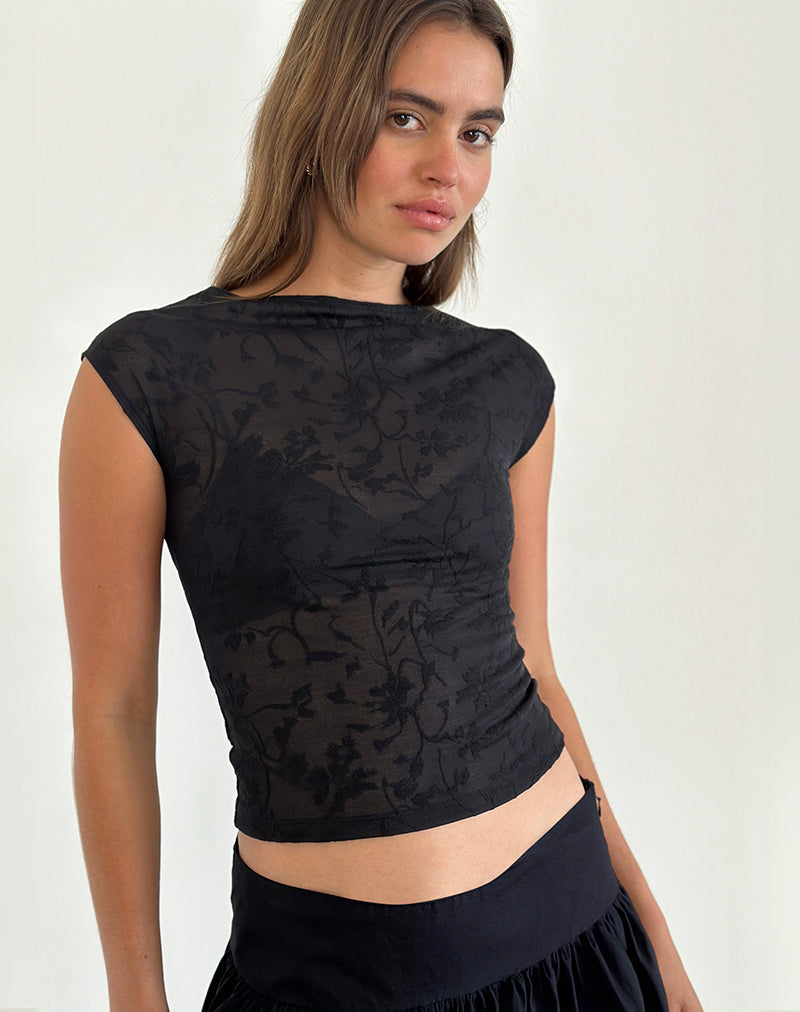 Afbeelding van Nova Top in Bloem Mesh Zwart