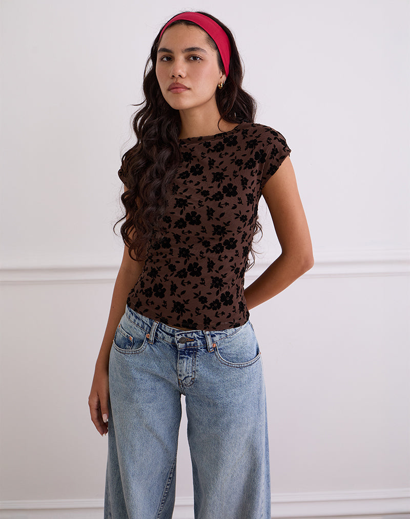 Nova Top in Tuinbloemen Bruin