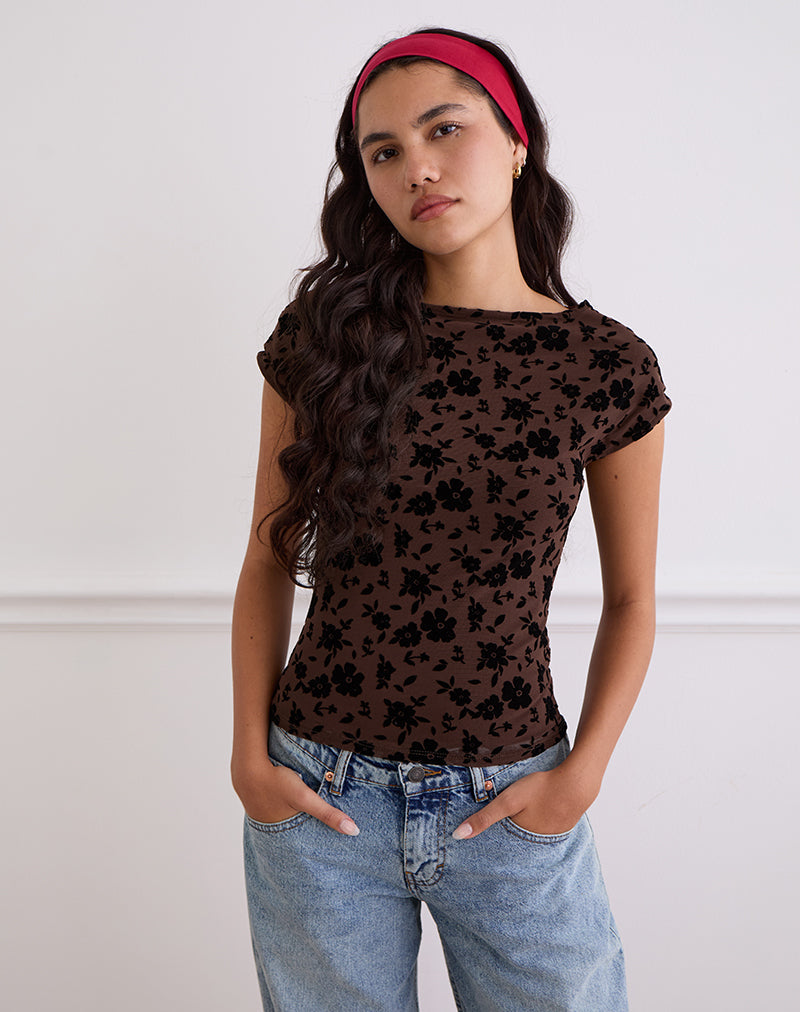 Nova Top in Tuinbloemen Bruin