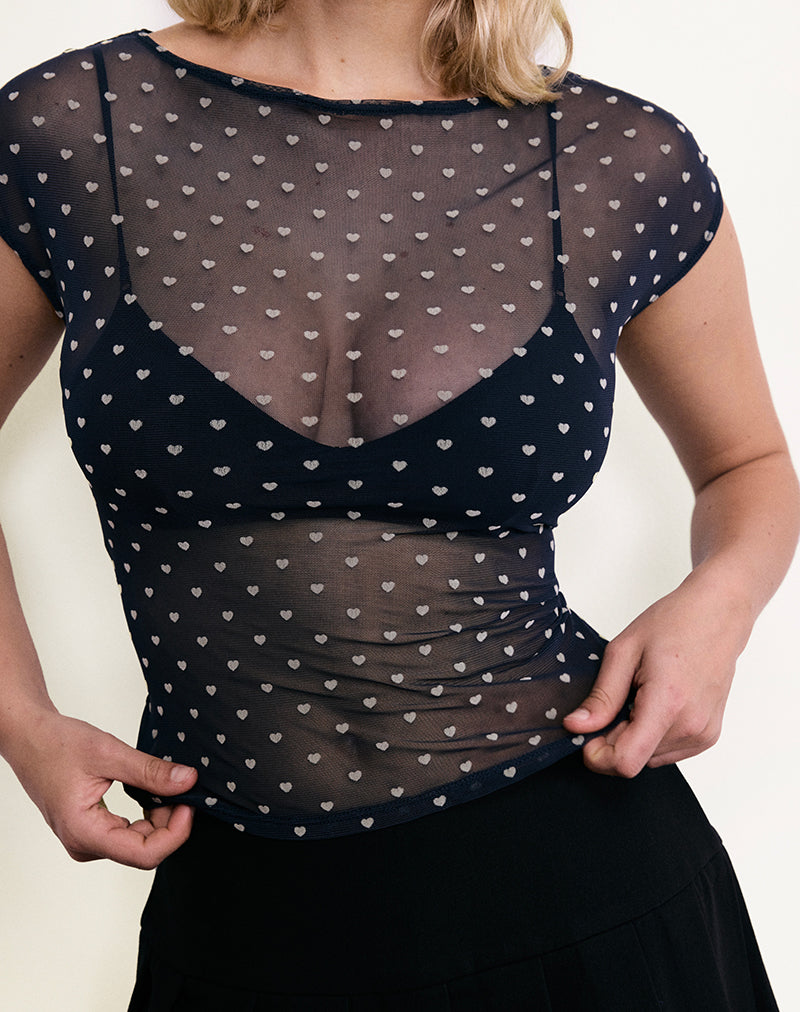Afbeelding van Nova Top in Heart Flock Navy en Geel
