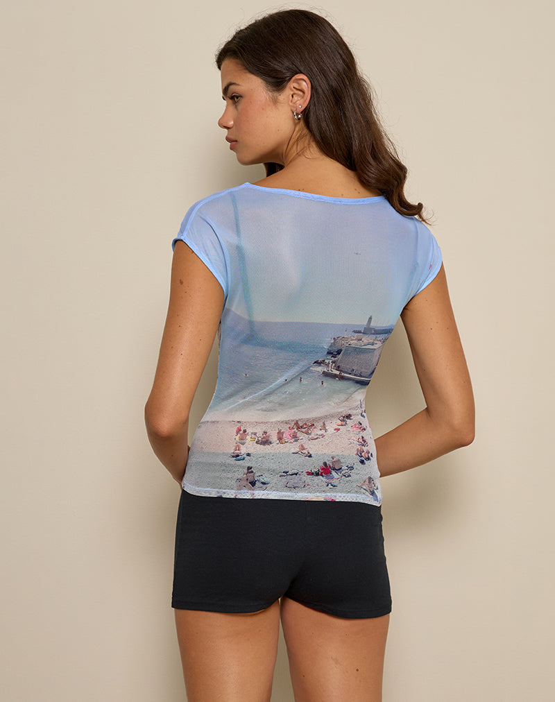 Afbeelding van Nova Top in bedrukt mesh Cote D'Azur Blue Graphic