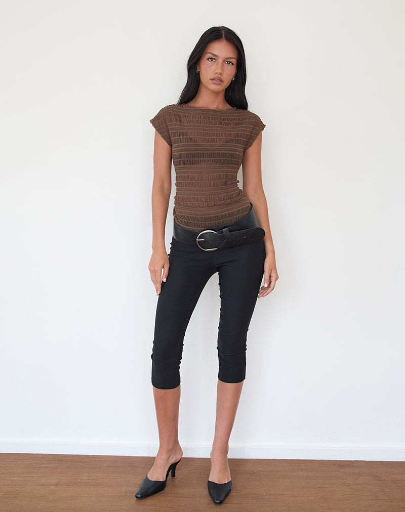 Nova Top met Ruches in Mesh Chocolade