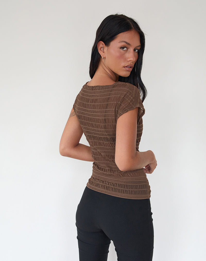 Afbeelding van Nova Top met ruches in Mesh Chocolade