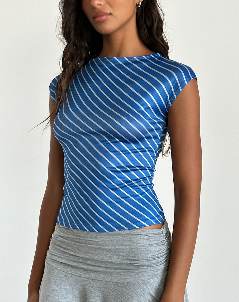 Afbeelding van Nova Slinky Top in Blauw Diagonaal Streepje