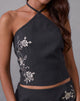 Image of Novin Top in Vine Flower Embroidered Dark Charcoal