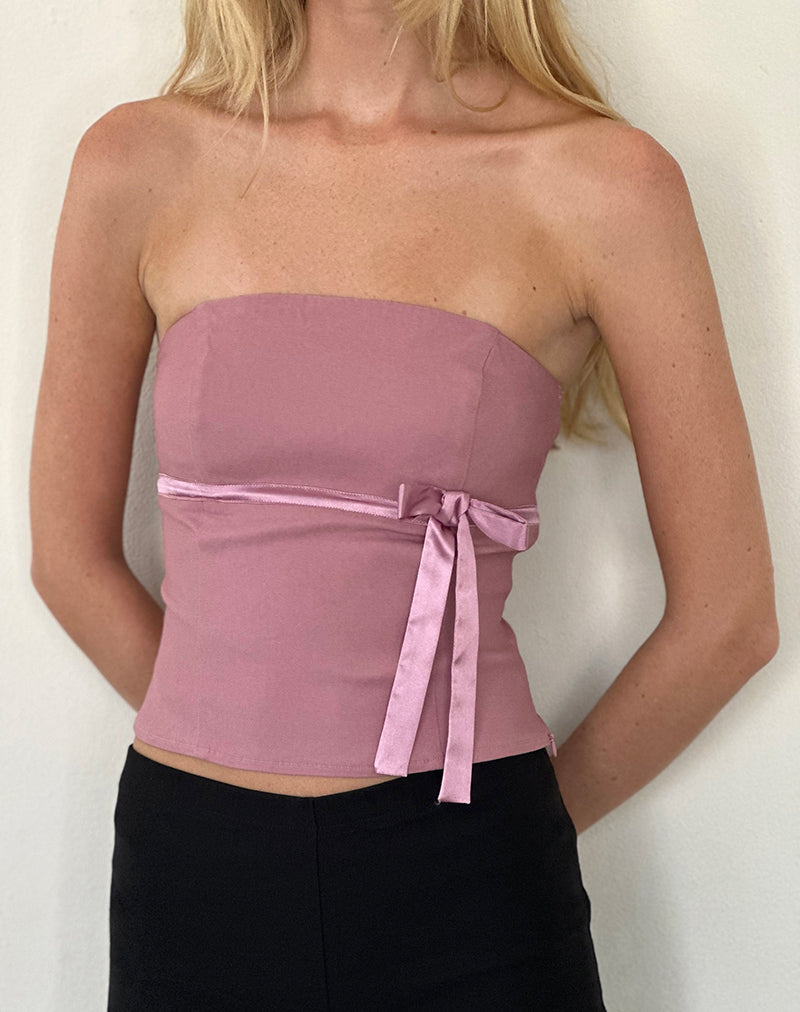 Novita Bandeau Top met strikdetail in kleermakerszit Dusky Pink