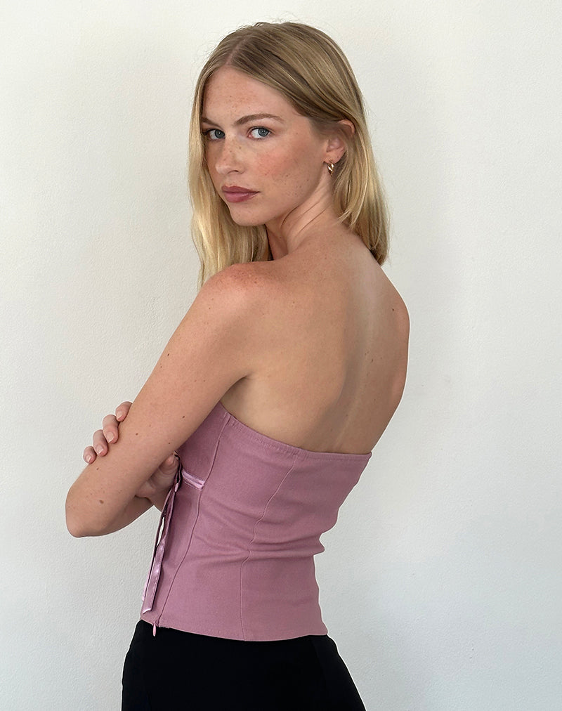Afbeelding van Novita Bandeau Top met Strikdetail in Getailleerd Dusky Pink
