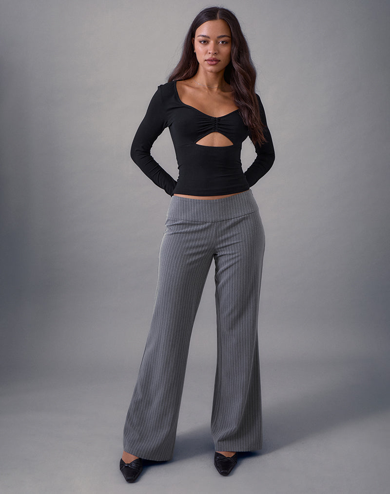 Afbeelding van Nyala uitgesneden top met lange mouwen in Rayon Jersey Zwart