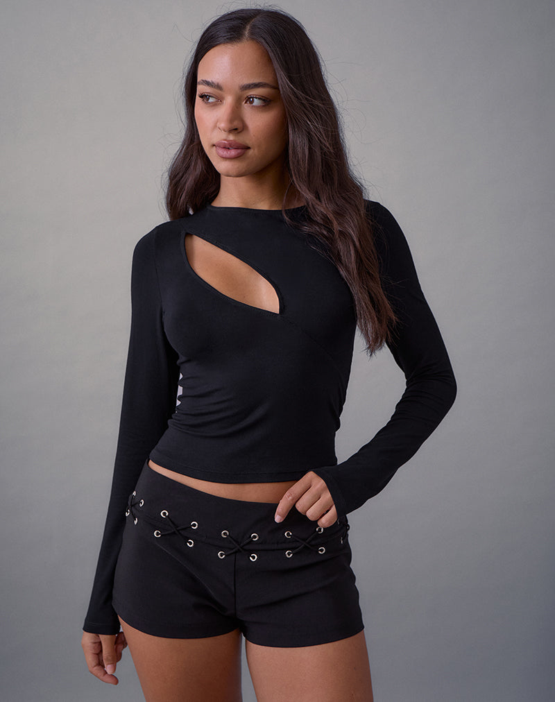 Afbeelding van Linaya Lace Up Hot Pant in Getailleerd zwart