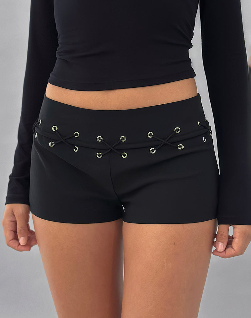 Afbeelding van Linaya Lace Up Hot Pant in Getailleerd zwart
